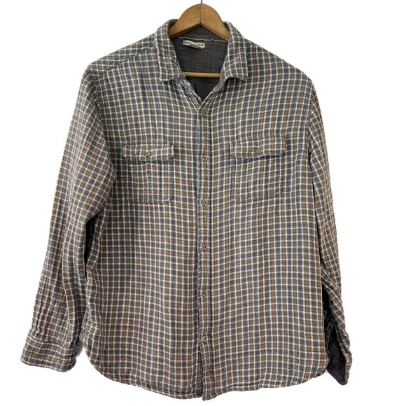 Carbon 2 Cobalt Grey Yellow Button Front Plaid Shirt Large Cotton **Flaw - Picture 8 of 11